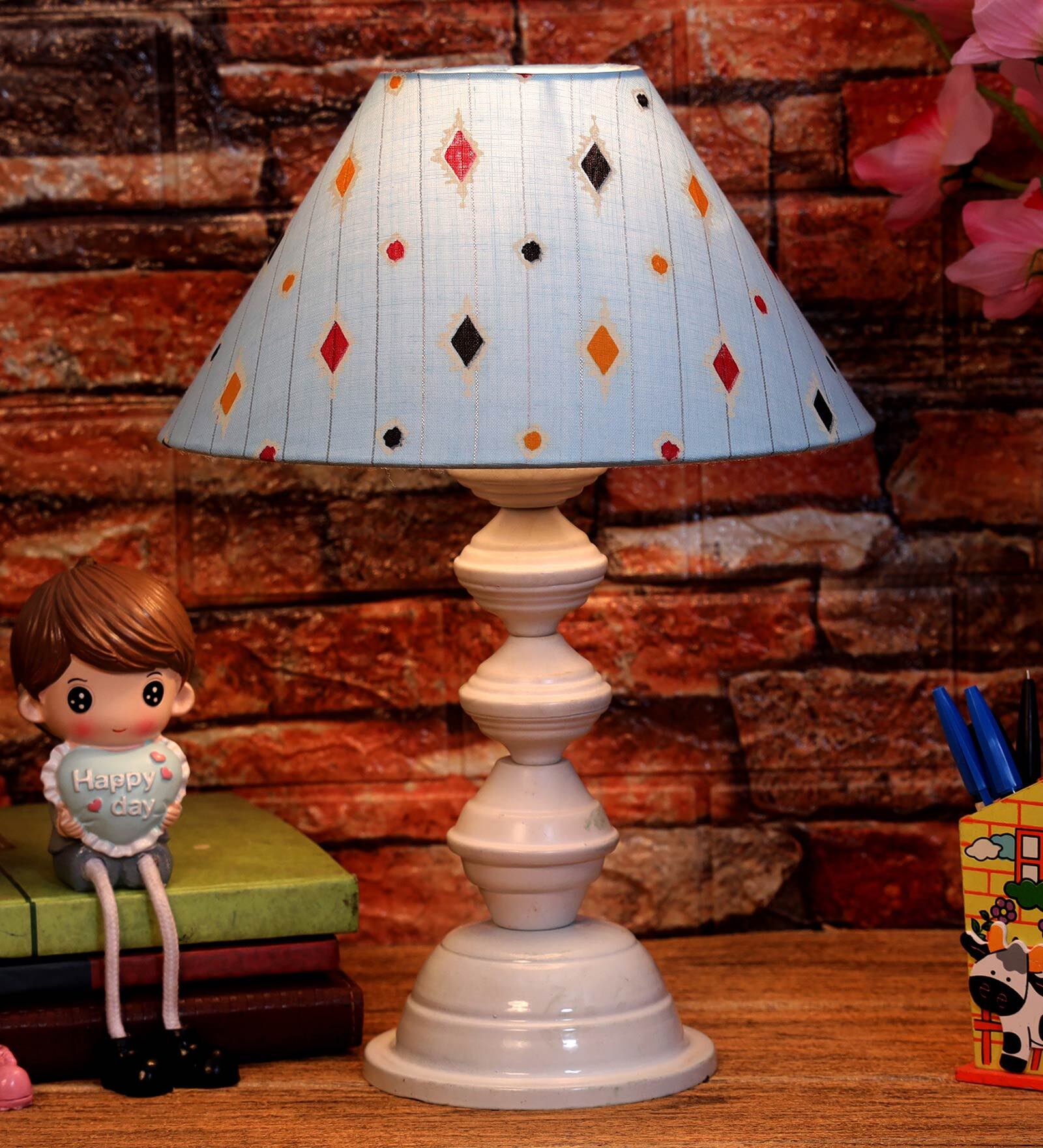 Blue Shade Table Lamp With Metal Base