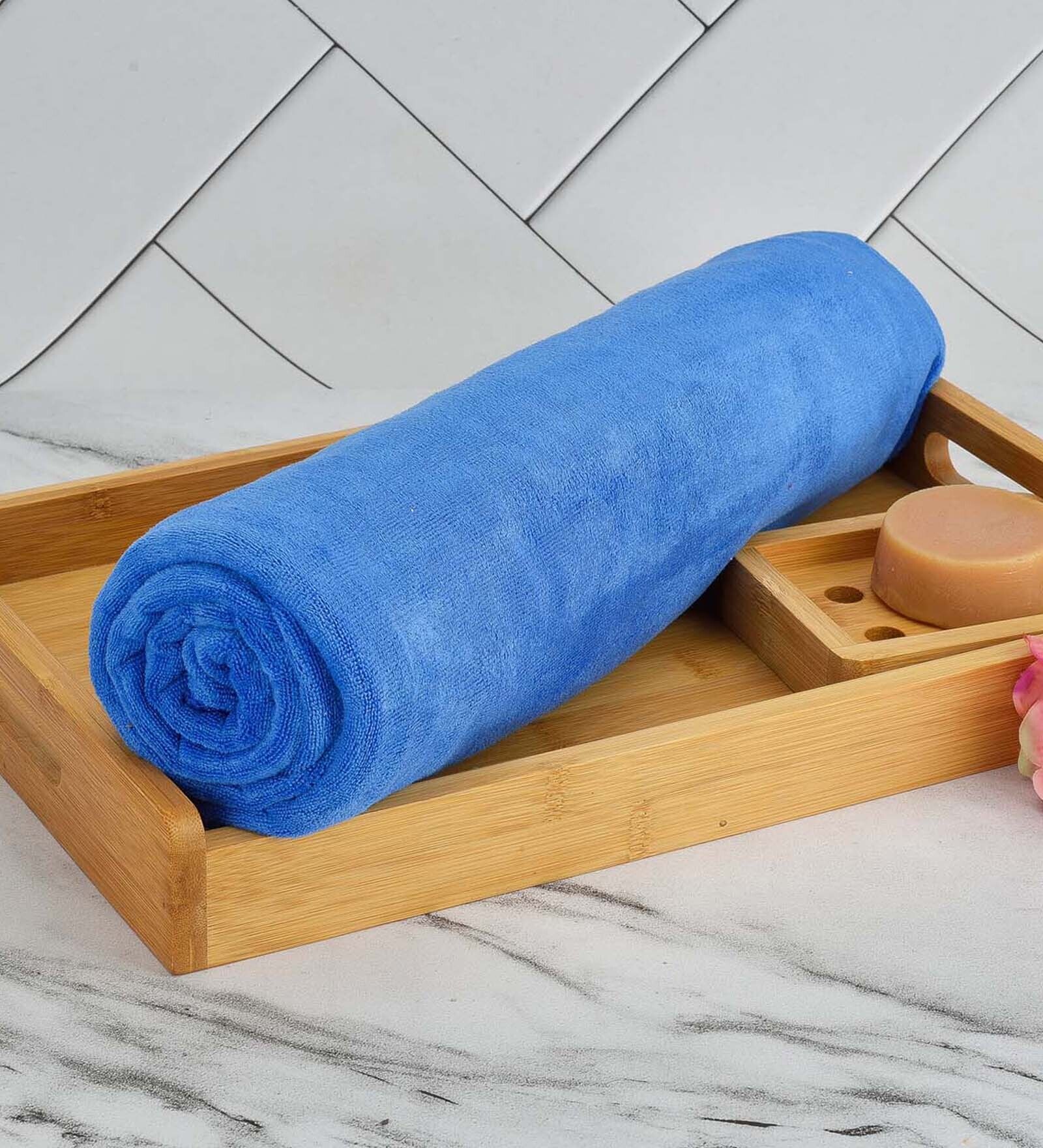 Blue Solid 400 GSM Fiber Bath Towels (Set of 3)