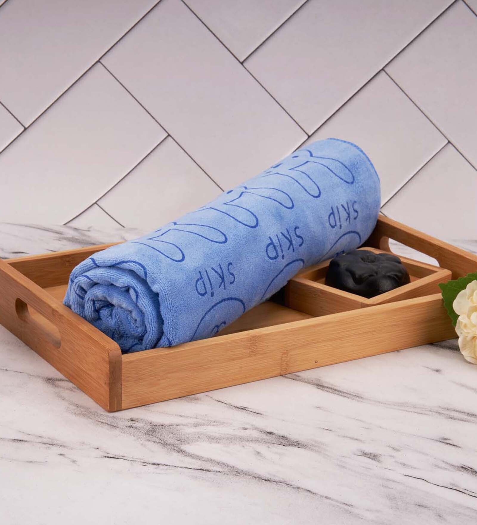 Sky Blue Solid 400 GSM Fiber Bath Towels (Set of 4)