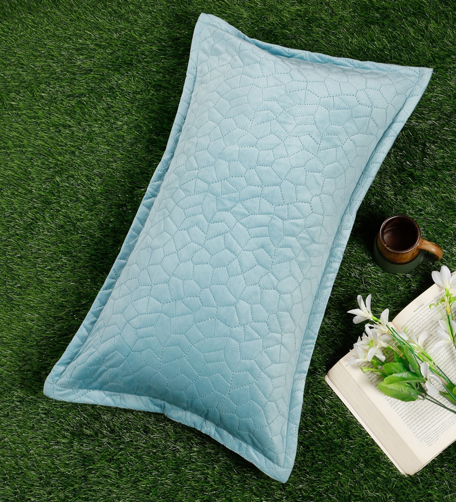Sky Blue Solid Velvet 27x18 Inches Pillow Cover (1Pc)
