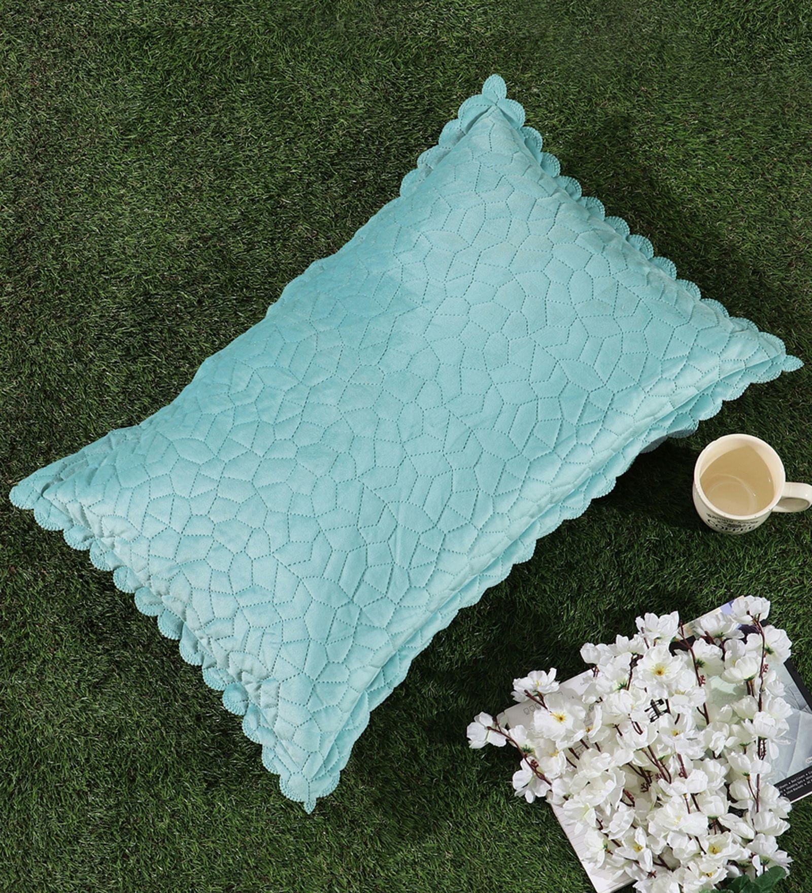 Sky Blue Solid Velvet 27x18 Inches Pillow Cover (1Pc)