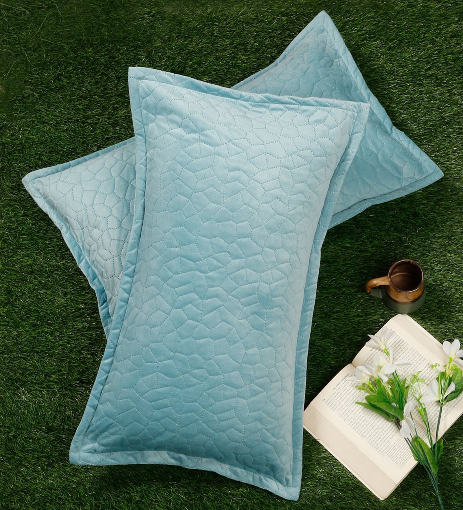 Sky Blue Solid Velvet 27x18 Inches Pillow Covers (Set of 2)