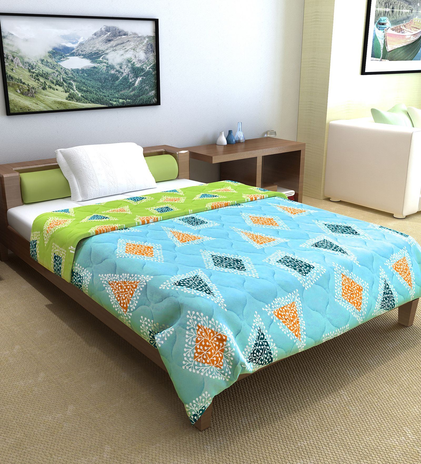 Sky Olive Microfiber Geometric 120 Gsm Single Comforter