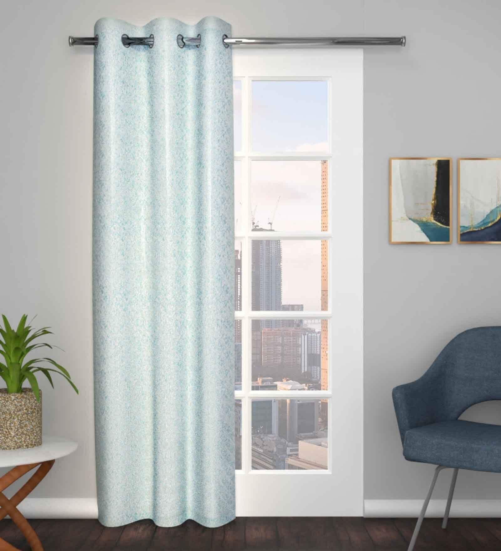 Sky Polyester Blend Geometric 7ft Light Filtering Eyelet Door Curtain