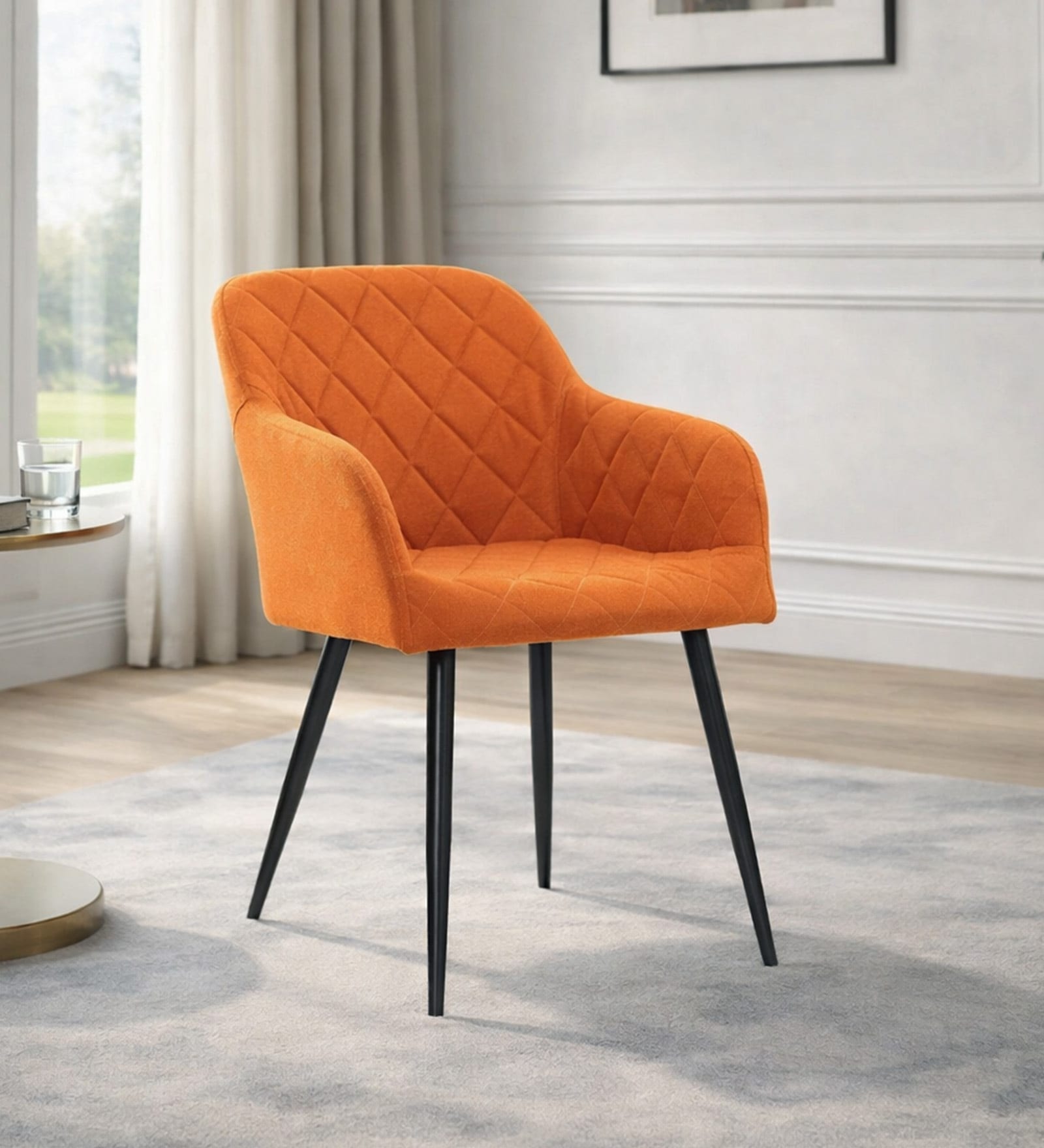 Skyler Velvet Fabric Arm Chair In Orange Color