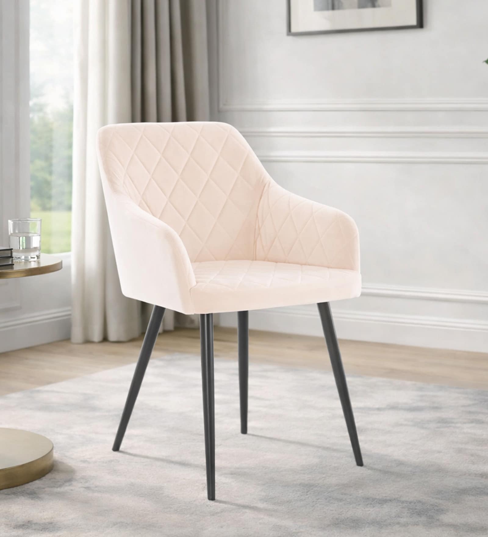 Skyler Velvet Fabric Arm Chair In White Color