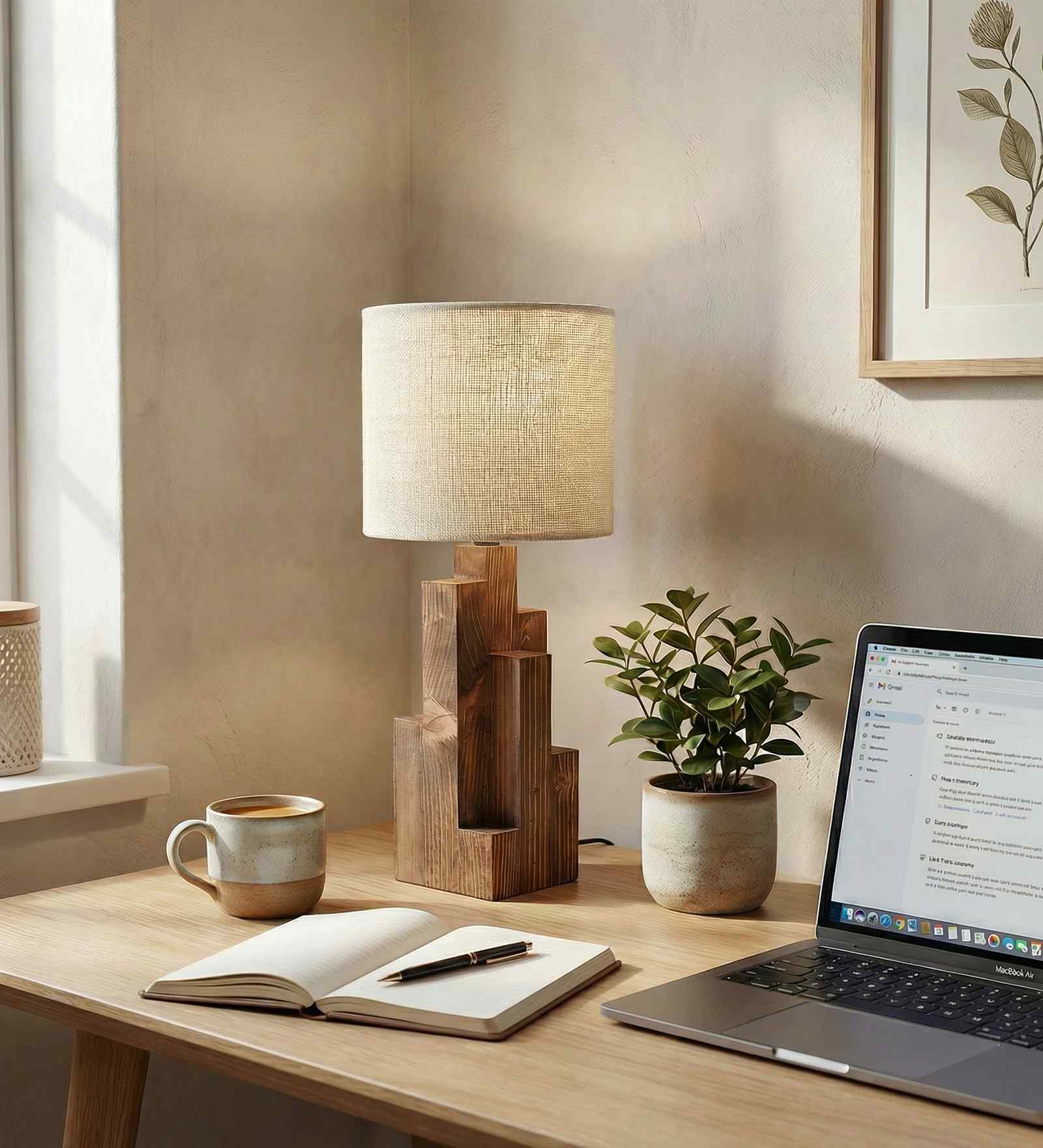 Skyline Wooden Table Lamp with Jute Shade & Brown Base