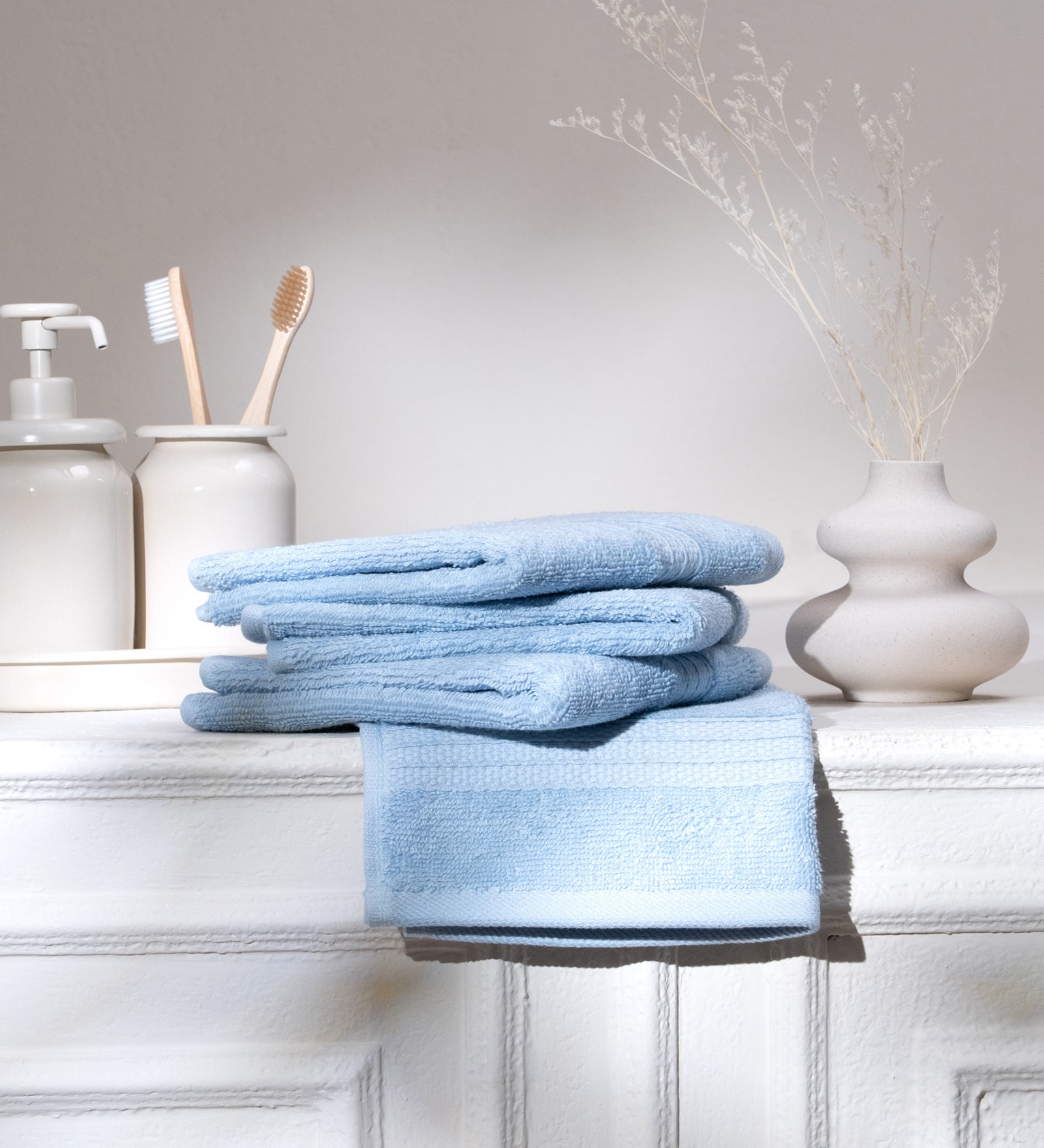 Skywave Blue 100% Organic Cotton Solid 550 GSM Face Towels (4 Pc)