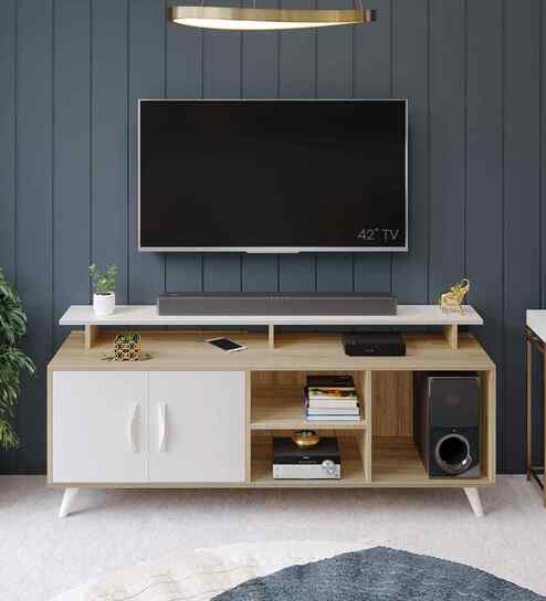 Skiddo TV Unit In European Oak & White Finish