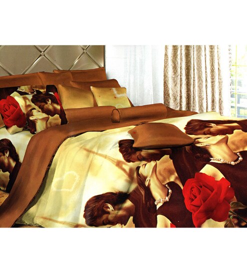 Buy Skilin Romancing Couple 3d Printed Double Bedsheet Set Online