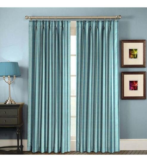 Buy Skipper Blue Striped Pleated Door Curtain Online Door