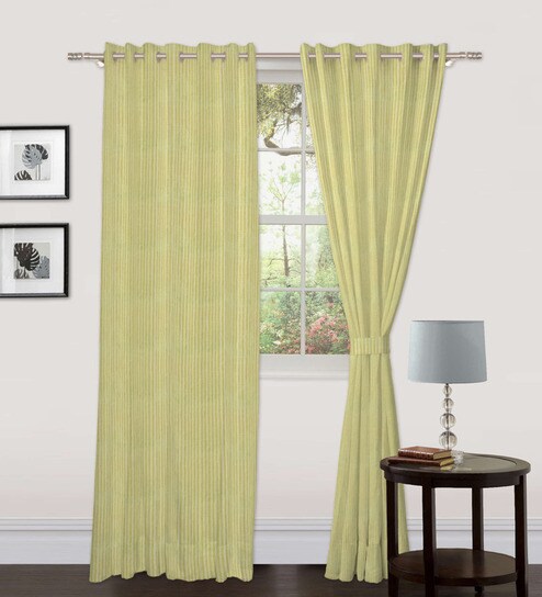 Skipper Green Thin Striped Door Curtain 7 Ft By Skipper Online