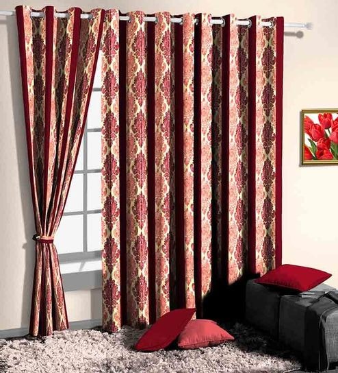 Buy Red Poly Cotton Ethnic Window Curtain Set Of 2 By Skipper