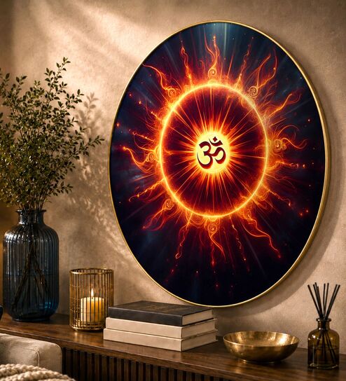Sky Blue & OM Round Wall Art 15 Inch
