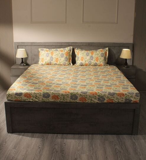 Sky Blue 144TC Cotton Flat Super King Bedsheet with 2 Pillow Covers