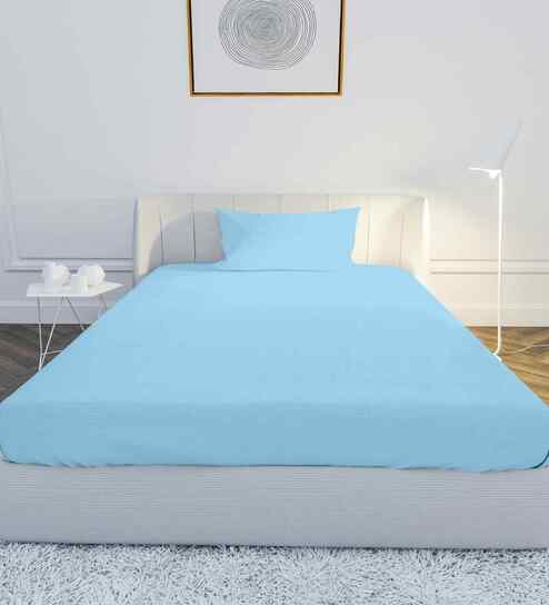 Sky Blue Cotton 1 Single Bedsheet with 1 Pillow Cover