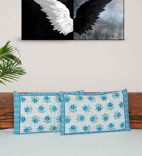 Sky Blue Cotton Premium Quality 180 TC (17*27 Inches) Pillow Covers Set