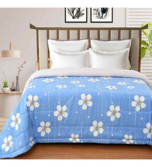 Sky Blue Microfiber Floral 180 GSM Double Size Reversible Comforter