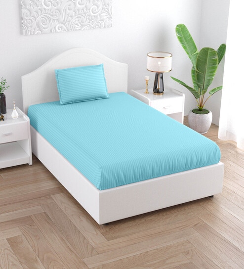 Sky Blue Solid 150 TC Cotton Single Bed Sized Bedsheet With 1 Pillow Cover