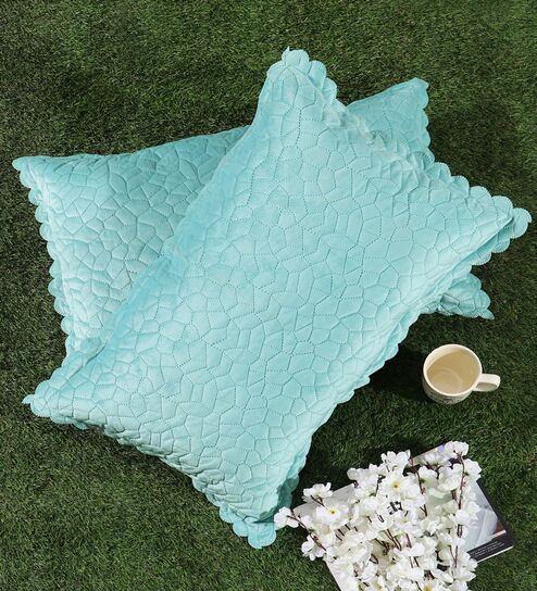 Sky Blue Solid Velvet 27x18 Inches Pillow Covers (Set of 2)