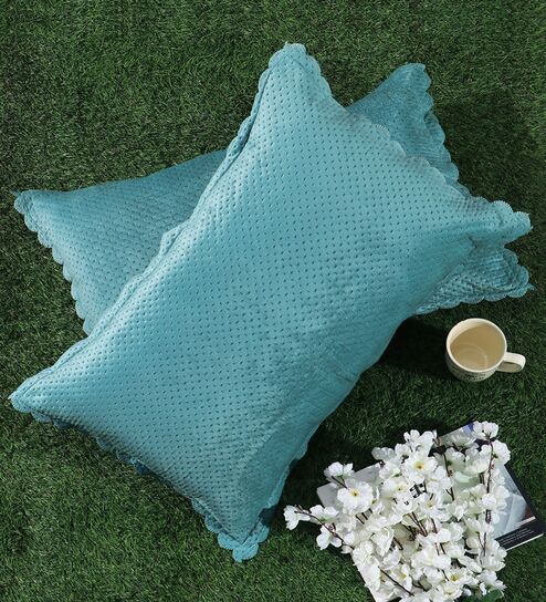 Sky Blue Solid Velvet 27x18 Inches Pillow Covers (Set of 2)