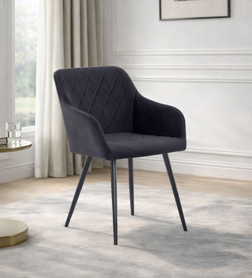 Skyler Velvet Fabric Arm Chair In Black Color