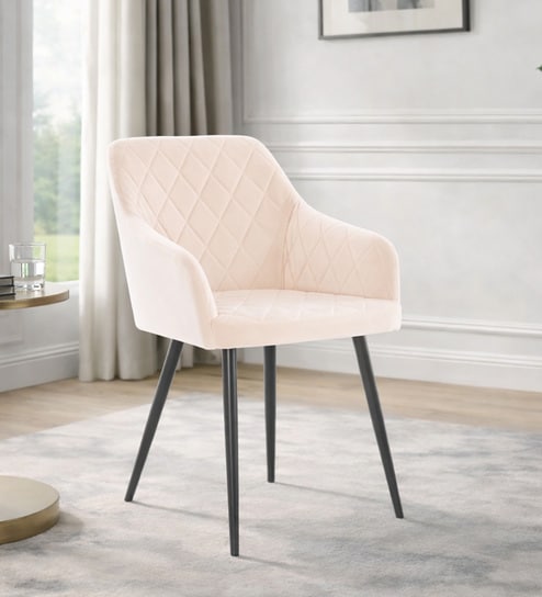Skyler Velvet Fabric Arm Chair In White Color