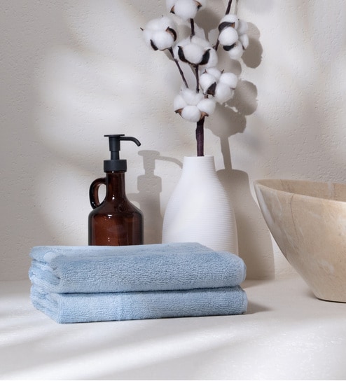 Skywave Blue 100% Organic Cotton Solid 550 GSM Hand Towels (2 Pc)