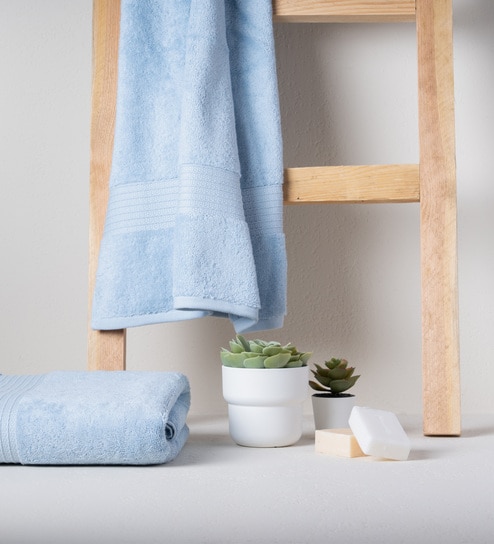 Skywave Blue 100% Organic Cotton Solid 650 GSM Bath Towel (1 Pc)