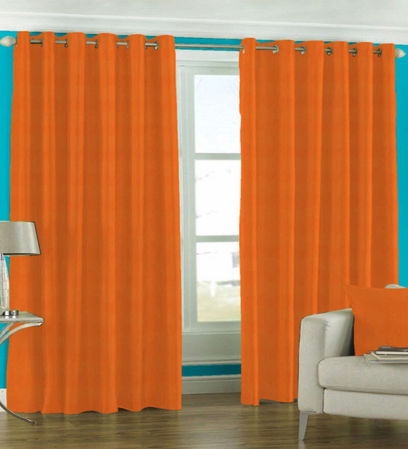 Buy Skipper Solid Bright Orange Window Curtain- 5 Ft Online - Window