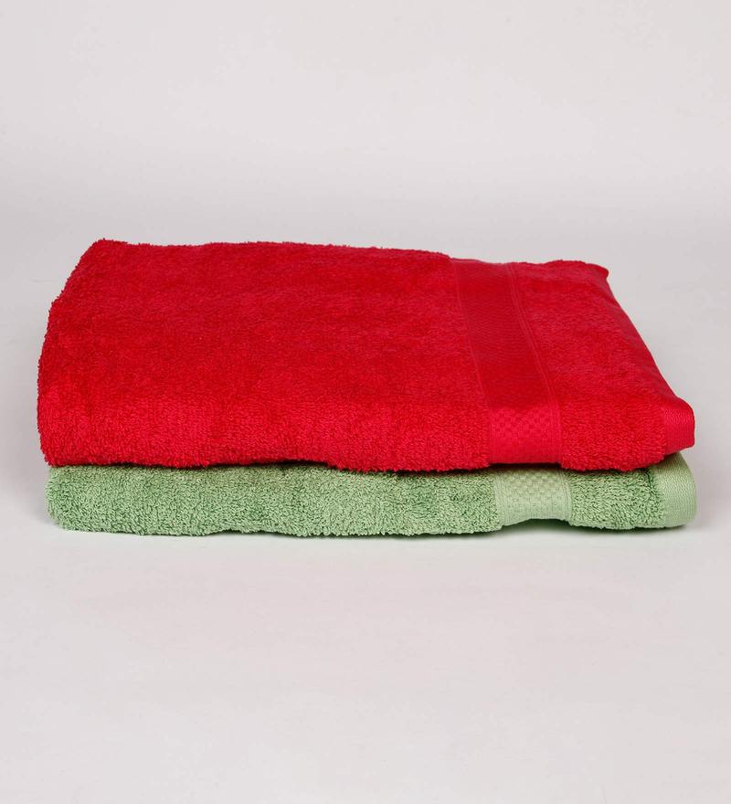 Buy Set of 2 Red Cotton 450 GSM Bath Towels by Spaces Online Solid