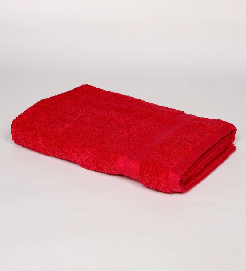 Buy Set of 2 Red Cotton 450 GSM Bath Towels by Spaces Online Solid