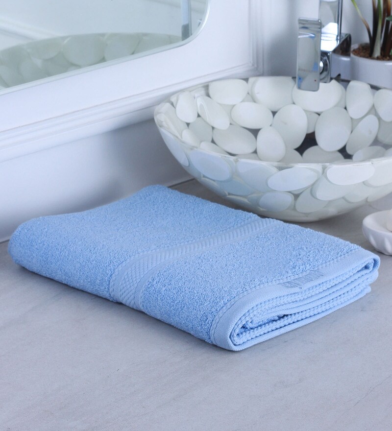 Buy Blue Solid 370 GSM Cotton Bath Towel By Raymond Home Online Solid