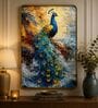 Sky Blue & Gold Peacock Rectangular Wall Art 12 x 18 Inch