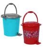 Sky Blue & Red Plastic 7 L Pedal & Push 2 Pc Dustbin