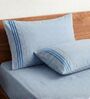 Sky Blue 210 TC Cotton King Size Bedsheet with 2 Embroidered Pillow Covers