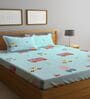 Sky Blue Vehicle Printed 300 TC Cotton Blend Double Queen Size Bedsheet With 2 Pillow Covers