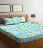 Sky Blue Wildlife 300 TC Cotton Blend Double Queen Size Bedsheet With 2 Pillow Covers