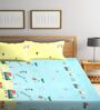 Sky Blue Vehicle Printed 300 TC Cotton Blend Double Queen Size Bedsheet With 2 Pillow Covers