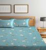 Sky Blue Wildlife 300 TC Cotton Blend Double Queen Size Bedsheet With 2 Pillow Covers