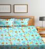 Sky Blue Wildlife 300 TC Cotton Blend Double Queen Size Bedsheet With 2 Pillow Covers