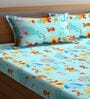 Sky Blue Wildlife 300 TC Cotton Blend Double Queen Size Bedsheet With 2 Pillow Covers