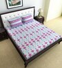 Sky Blue and Pink Floral 144 TC 100% Cotton Double Bedsheet With 2 Pillow Covers Fusion Collection