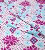 Sky Blue and Pink Floral 144 TC 100% Cotton Double Bedsheet With 2 Pillow Covers Fusion Collection