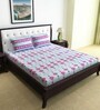 Sky Blue and Pink Floral 144 TC 100% Cotton Double Bedsheet With 2 Pillow Covers Fusion Collection