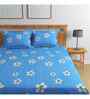 Sky Blue Floral 144 TC Cotton Queen Sized Bedsheet Bedsheet 2 Pillow Rose Collection
