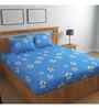 Sky Blue Floral 144 TC Cotton Queen Sized Bedsheet Bedsheet 2 Pillow Rose Collection