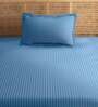 Sky Blue Striped 210 TC 100% Cotton Single Bed Sized Bed Sheets With 1 Pillow Cover