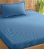Sky Blue Striped 210 TC 100% Cotton Single Bed Sized Bed Sheets With 1 Pillow Cover