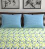 Sky Blue Lemon Abstract 144 Tc Cotton Double Bedsheet With 2 Pillowcovers